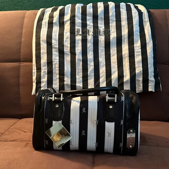 Black and White Striped LAMB Bag - Picture 1 of 4